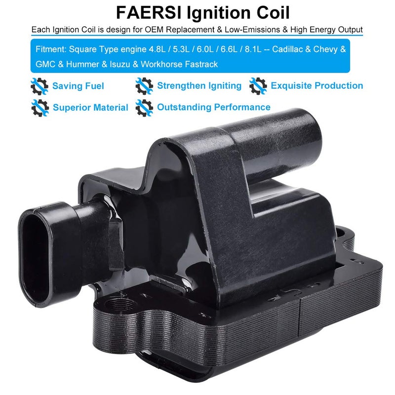 FAERSI Set of 8 Ignition Coil Pack Compatible with Chevy Silverado, Avalanche, Suburban, GMC & Cadillac Vehicles, Scalade, Avalanche, Silverado, Express 3500, Tahoe, Sierra, Replace for UF271, 5C1083, D581 - Image 2